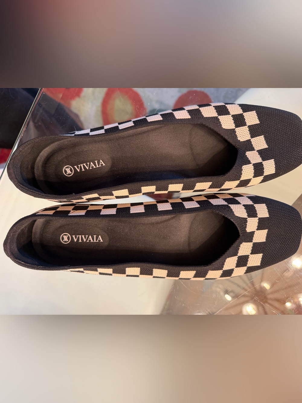 VIVAIA Black & Cream Checkered Knit Slip-On Flats